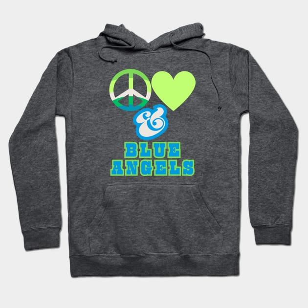 Peace, Love & Blue Angels  - Pacific Northwest Retro Pop Electric Green Style Hoodie by SwagOMart